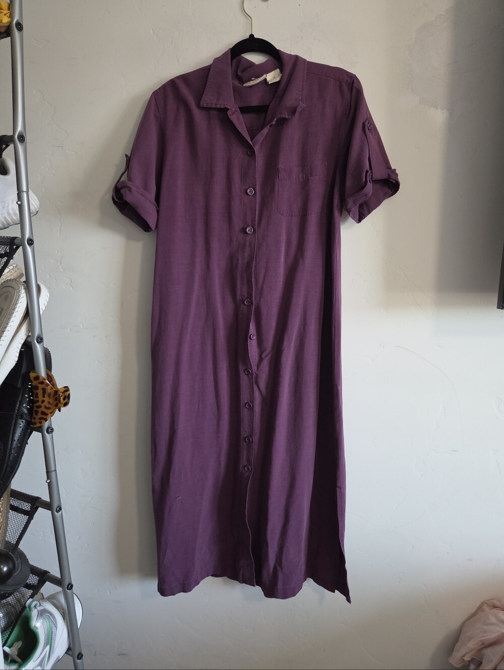 Expressions Purple Button-Front Midi Shirt Dress